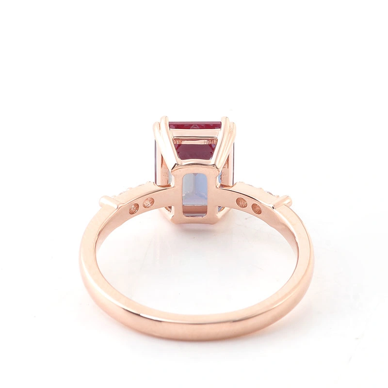 14K Yellow Gold Ring Octangon Lab Grown Alexandrite Diamond Ring High Quality Fine Jewelry Ring