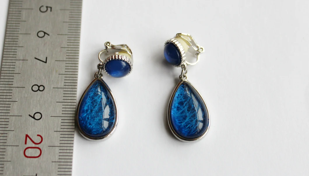 Rhidoum Montana Blue Crackled Bead Drop Earring Clip for Women
