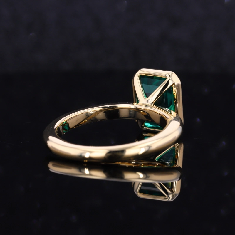 Starsgem Bezel Setting 8*10mm Lab Grown Emerald Ring 10K Solid Gold Jewelry