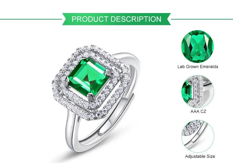 925 Sterling Silver Lab Created Square Cut Green Emerald Engagement Ring Fine Jewelry for Women Destiny Jewellery