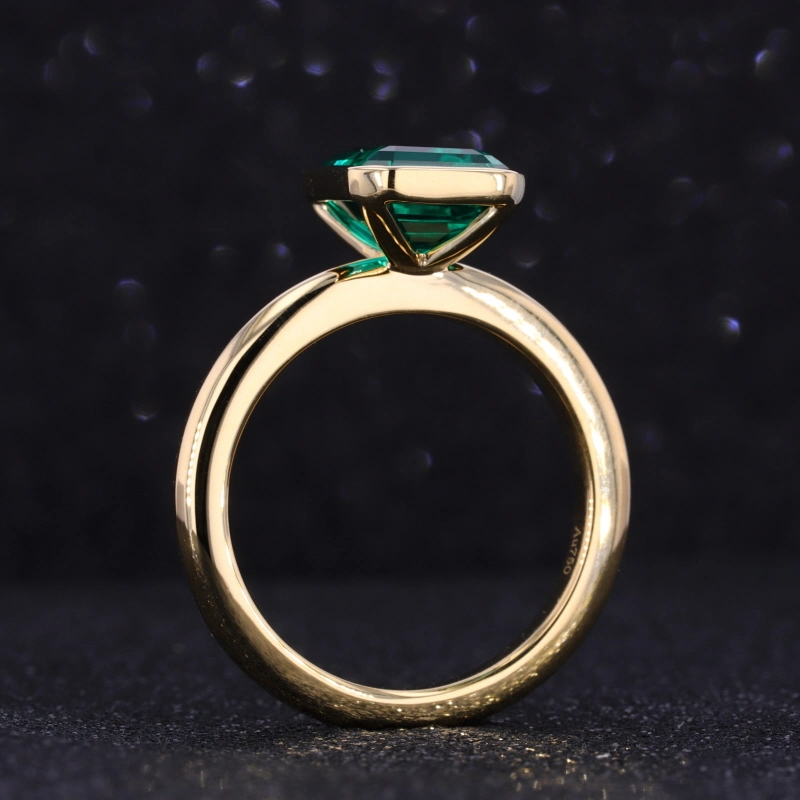 Starsgem Bezel Setting 8*10mm Lab Grown Emerald Ring 10K Solid Gold Jewelry