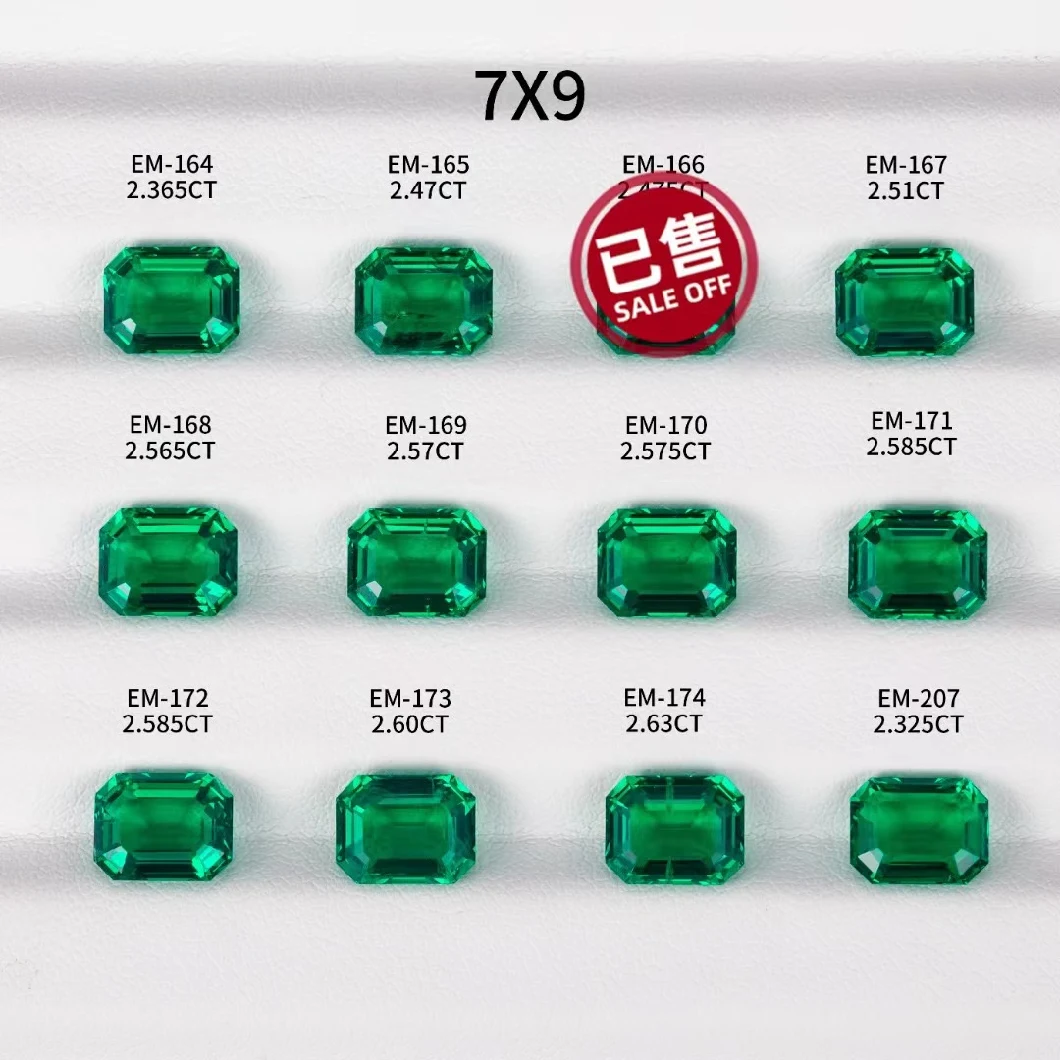 Messi Gems Factory Stock 7*9mm Emerald Cut Hydrothermal Columbia Lab Created Emeralds